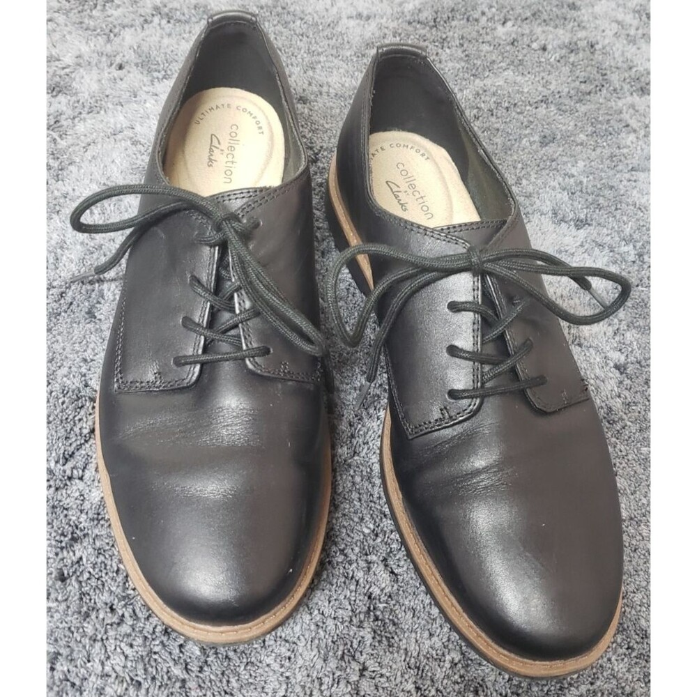 Clarks Black Leather Slip‑On Loafers Women’s Size 8 Comfort Cushioned POE